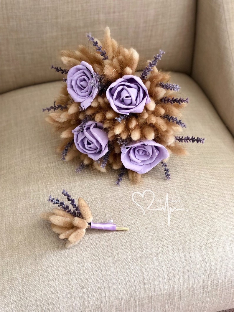 Country Wedding Boutonniere Purple Hare/'s Tail Boutonniere Lavender /& Bunny/'s Tail Boutonniere Bunny/'s Tail Rustic Wedding Boutonniere