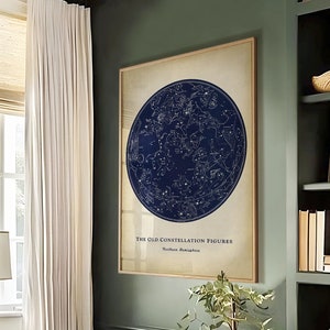 Stampa delle stelle settentrionali, vecchie figure della costellazione, segni zodiacali, grafico delle stelle, stampa di astronomia, poster di astronomia, decorazione della parete del dormitorio celeste