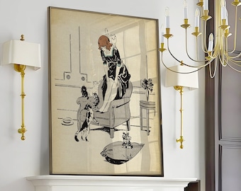 Art Nouveau Cat Print: 1920s Flapper Parisian Poster