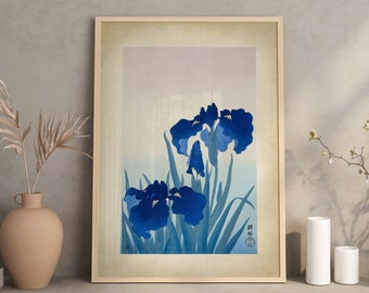 Japanese Flowers Art Print, Iris Botanical Poster, Japanese Wood Block, Ohara Coson Illustration, Floral Japanese Wall Art