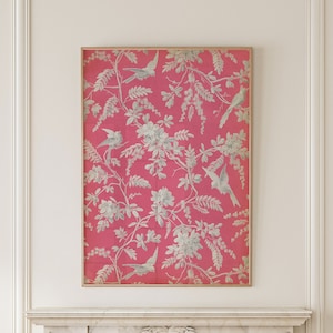 Vogels patroon textielprint, vintage esthetische toile de jouy poster, botanisch gebladerte, florale art nouveau, interieur, chinoiserie kunst