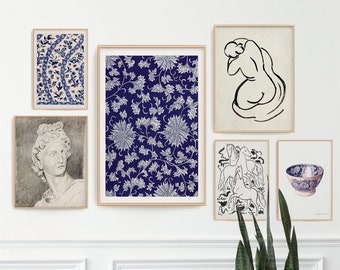 Vintage Gallery Wall Art Set: Eclectic William Morris, Sculpture, Line Art