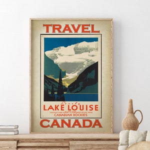 Canada Travel Poster, Lake Louise Poster, Vintage travel poster, Mountains, Gallery Art Poster, retro  Wall Art