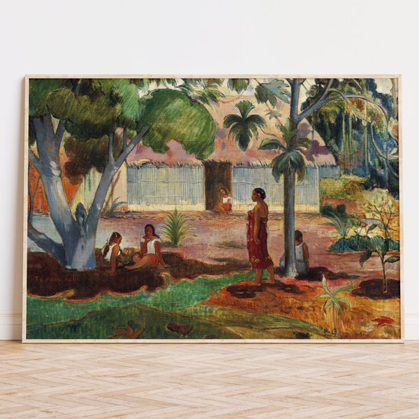 Impression de paysage Paul Gauguin, peinture d'art naïf, paysage tahitien, femmes tahitiennes, paysage tropical, art mural galerie