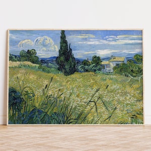 Van Gogh print, Landscape Print, Spring Landscape, landscape painting, green wheat field and Cypress, French Countryside, Van Gogh wall art