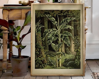 Tropische palmboomprint: vintage jungle botanische muurkunst