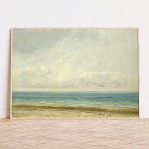 Seascape Painting, Calm sea by Gustave Courbet Art Print, Normandy coast, French beach scenery, calming seascape poster, Gallery Art