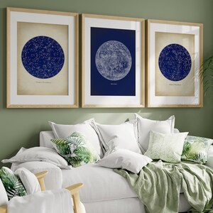 ASTRONOMY Print 3er Set, Vintage Ästhetik, Mond Poster, Sternen Karte, wissenschaftliche Illustration Wanddekor. Bild 2