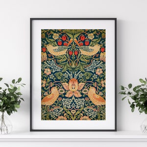 William Morris Print, Birds with Strawberries Pattern textile print, Decorative Arts Poster, Vintage art nouveau floral pattern art