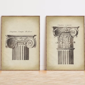 Architektur Poster SET von 2, alte Architekturzeichnungen, Architektur Wandkunst, Vintage Architektur
