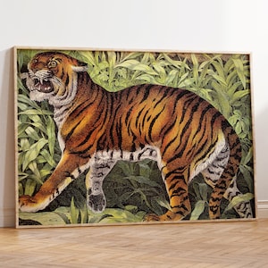 Tiger Print, Amazing Vintage Style Tiger Poster, Wild Cat Drawing, Tiger Jungle Animal wall decor, Animal Art, Fast Track Shipping