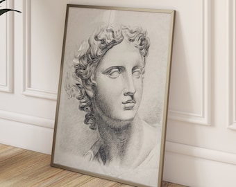 Female Statue Print: Pencil Sketch, Hellenic Decor
