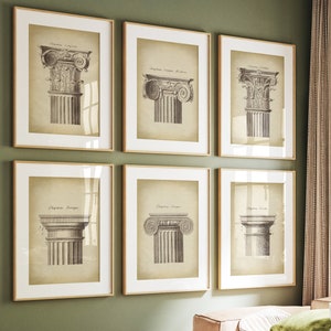 ARQUITECTURA Impresión SET de 6 láminas artísticas, carteles de arquitectura, dibujo de arquitectura clásica, póster de arquitectura antigua