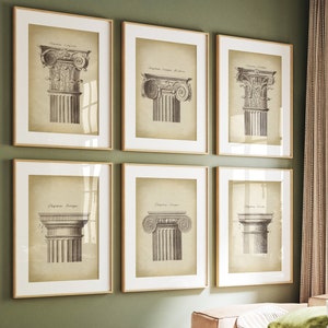 ARCHITECTURE Print SET of 6 Art Prints, Architecture Chapitel Posters, Classical Architecture Drawing print, Antique Architecture Poster