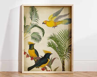 Tropischer Vogel Druck: Palme & Papagei Dschungel Kunst