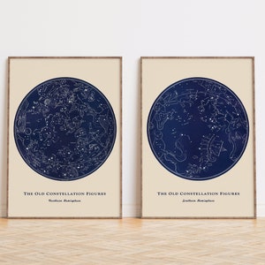 Impresión de astronomía de mapa estelar SET de 2, carteles del zodíaco de la antigua constelación, arte de pared de estrellas, decoración de pared celestial