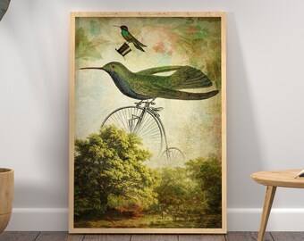 Bird on Bike Art Print: Surrealistic Vintage Collage