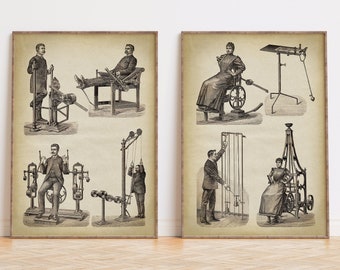 Victorian Gymnastics Print Set: Antique Exercise Art, Fitness Decor