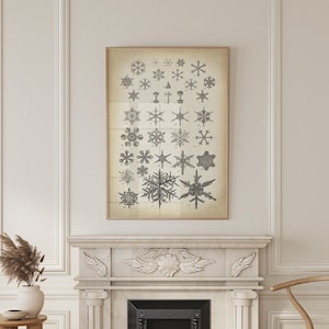 SNOWFLAKE Print, Flake of Snow Poster, winter decor wall art, geometric ice crystal, scientific illustration Fast Track Shipping image 1