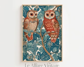 Owl Art Nouveau Print: Vintage Style Home Decor