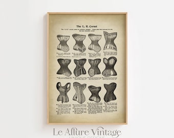 Corset print, corset poster, old corset art, female undergarment wall art, feminine underclothing poster, victorian women's underwear art
