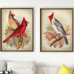 Ensemble de 2 estampes d&#39;oiseaux cardinaux, incroyables impressions d&#39;oiseaux cardinaux à crête rouge, affiche d&#39;oiseau, art d&#39;oiseau, illustration d&#39;oiseau, art mural d&#39;oiseau.