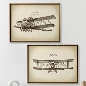 Antique Airplanes Print set of 2,  , Airplane Poster, Airship, Biplane Print, Monoplane Drawing, Aviation History Models Fast Track Shipping