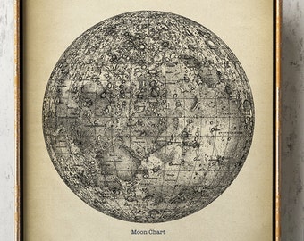 Impresión de carta lunar: póster astronómico en blanco y negro, arte mural celestial