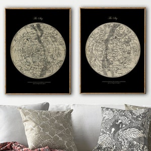 Ensemble de 2 cartes astronomie STAR, impression de diagramme de constellations de chiffres, impression d'étoiles, affiche d'astronomie, art mural céleste expédition rapide