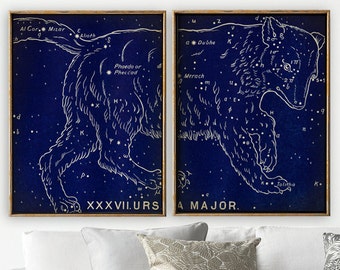Star map poster SET of 2, astronomy poster, Zodiac Constellations chart print, stars print, celestial poster, astronomy print,