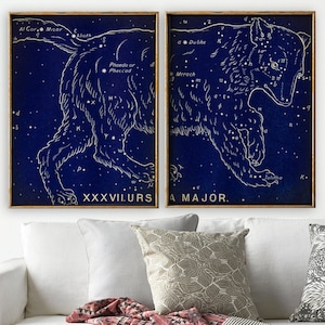 LOT de 2 affiches de carte des étoiles, affiche d'astronomie, impression de carte des constellations du zodiaque, impression d'étoiles, affiche céleste, impression d'astronomie,