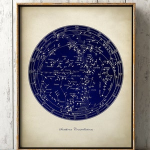Zuidelijke sterrenbeelden grafiek afdrukken, sterren grafiek, sterren print, astronomie kamer decor, astronomie poster, hemelse muur kunst,