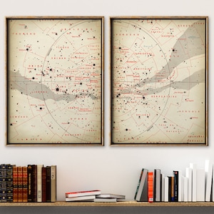 STAR MAP Astronomía SET de 2, Impresión de mapas de estrellas del sur, Impresión de estrellas, Ilustración de astronomía, Cartel de astronomía, Arte celestial, Arte del cielo, Espacio
