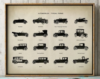 Old Automobiles poster, Automobile print, car print, cars wall art, black and white art, motor car print, black silhouettes, Vintage racing