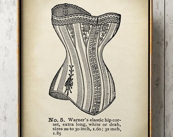 Vintage Corset Print, vintage female lingerie poster, early XX century women fashion, vintage underlinen illustration, women's underwear,