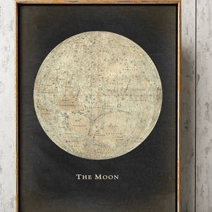 MOON Chart PRINT,  Moon Art Print, Astronomy Room Decor, Astronomy Poster, Celestial Wall Art, Lunar Surface, Moon Craters