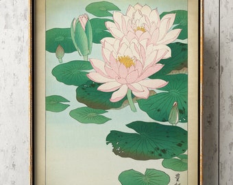 Lámina artística de nenúfares de Ohara Koson: ilustración botánica japonesa vintage
