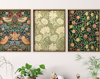 William Morris Print Set of 3 Prints, textile prints, Botanical Floral Pattern, Naturalist Elegant Floral Design Poster, vintage Pattern Art