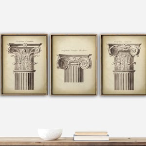 ARQUITECTURA Impresión SET de 3, elegantes carteles de arquitectura, dibujo arquitectónico clásico, póster de arquitectura antigua