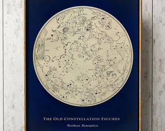 Northern STARS Map, Old Constellation Figures Zodiacal Signs, Stars Chart, Astronomy Print Poster, Celestial Stars  Sky Fast Track Shipping