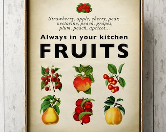 Poster Botanisch fruit: vintage keukenkunstdruk