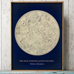 Mappa delle STELLE settentrionali, vecchie figure della costellazione segni zodiacali, grafico delle stelle, poster di stampa di astronomia, spedizione veloce del cielo delle stelle celesti