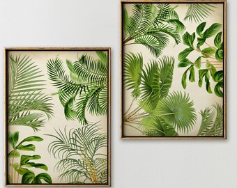 Palm Tree Print SET: Vintage Green Botanical Wall Art