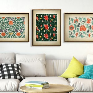 CHINESE GRAPHIC ART Print set of 3 Prints, Elegant Floral Chinese Design Poster, Chinese Drawing Floral Pattern, Chinese Art