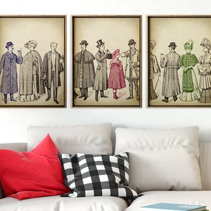 VINTAGE PEOPLE Set of 3 Prints, Top Hat Dandy Print, Victorian Lady Poster, Old Society Art, Colors, Modern Vintage, Fashion Women