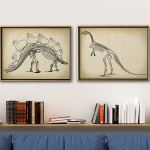 DINOSAURUS SKELETTEN print Set van 2 Art Prints, Instant Collection Paleontologie fossiele Wall Decor, Science Poster, Animal Fossielen Grafiek