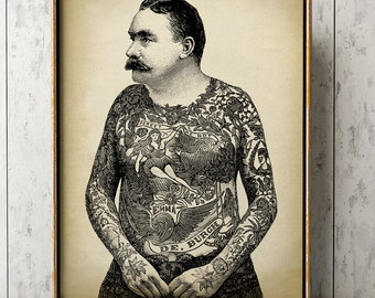Tattooed Man Art Print: Vintage Giclée Poster