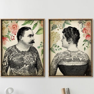 Tattooed Couple Print Set Of 2 Prints Tattoo Men And Woman Etsy