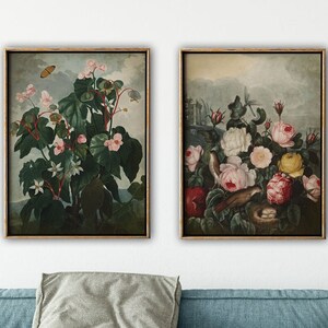 BOTANISCHE print SET van 2, bloemenposter, begonia, rozen, bloemenprint, antieke botanische posters, botanische muurkunst, romantisch