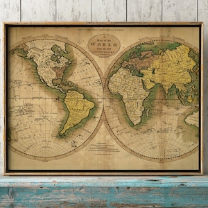 Stampa MAPPA DEL MONDO, stampa degli emisferi terrestri, poster della mappa del mondo, mappa del mondo, mappa del mondo sferica, illustrazione scientifica, storica,